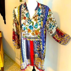 JOHNNY WAS Floral Paisley Silk Print Shift Dress or Tunic Top! Like new! S